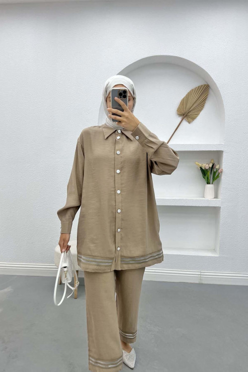 Transparent Striped Tunic Set Mink