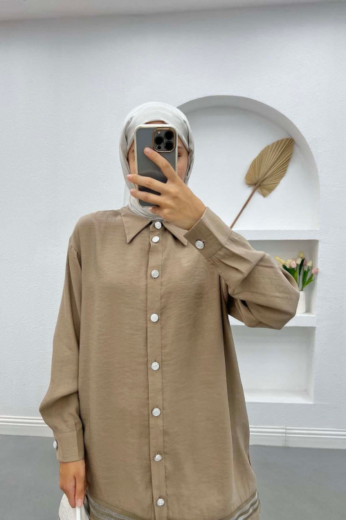 Transparent Striped Tunic Set Mink