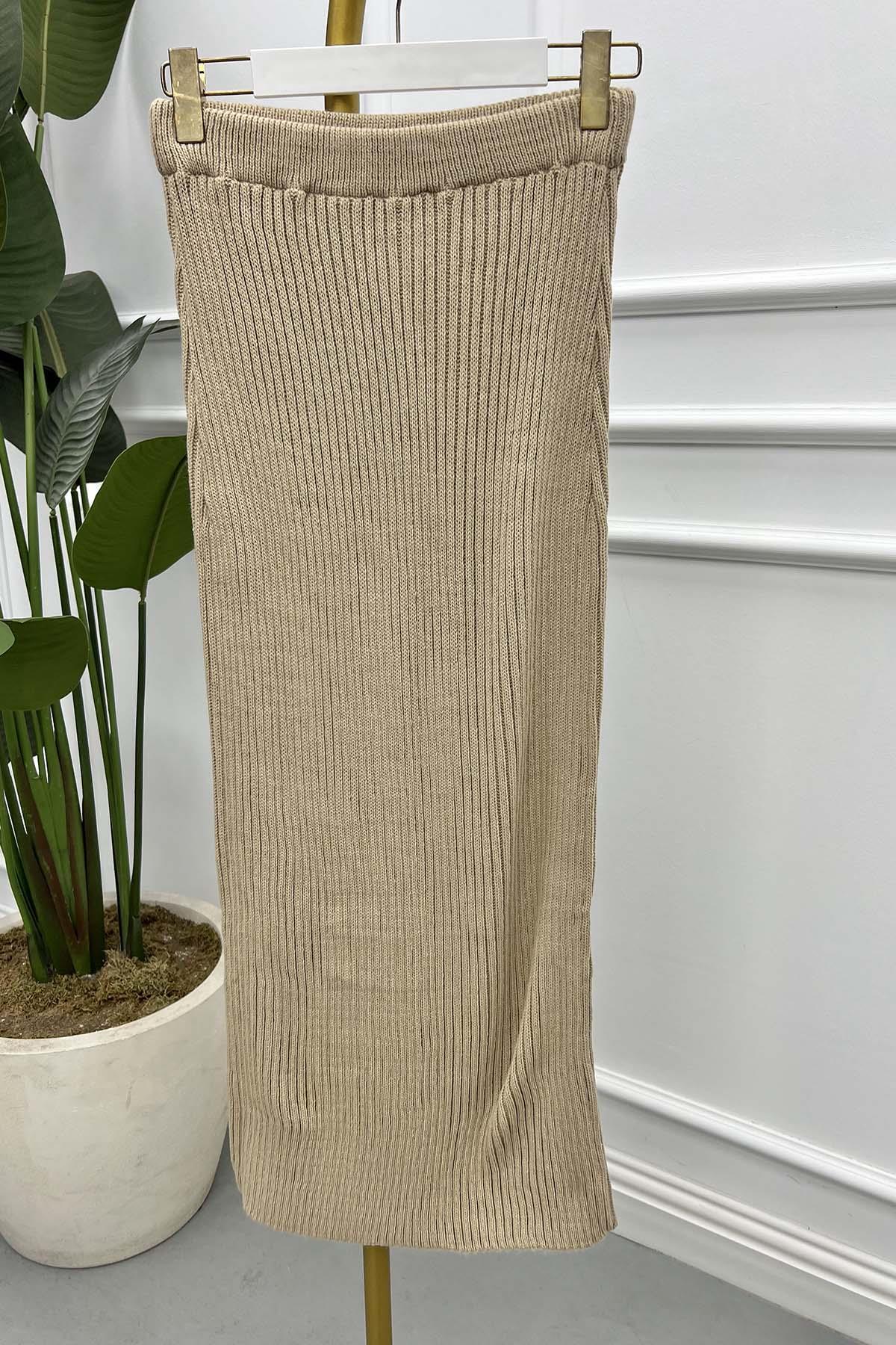 Knitted Pencil Skirt Beige