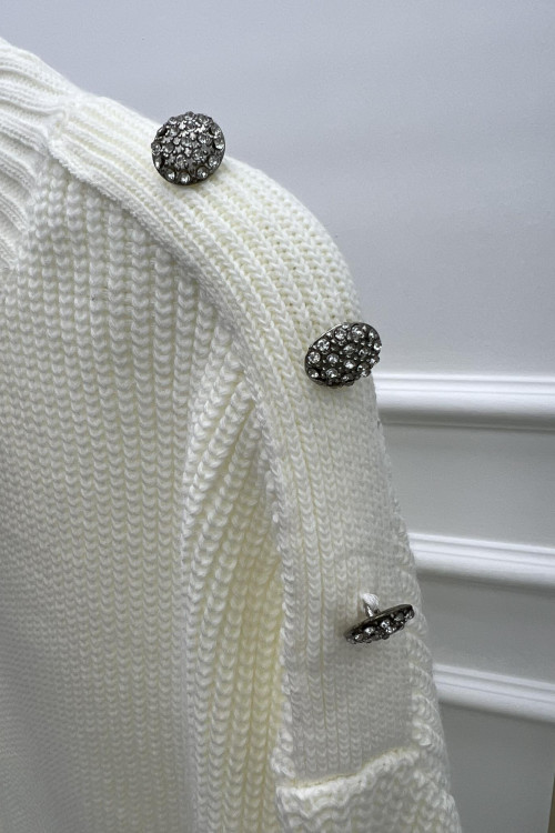 Knitwear Shoulder Buttoned Sweater White