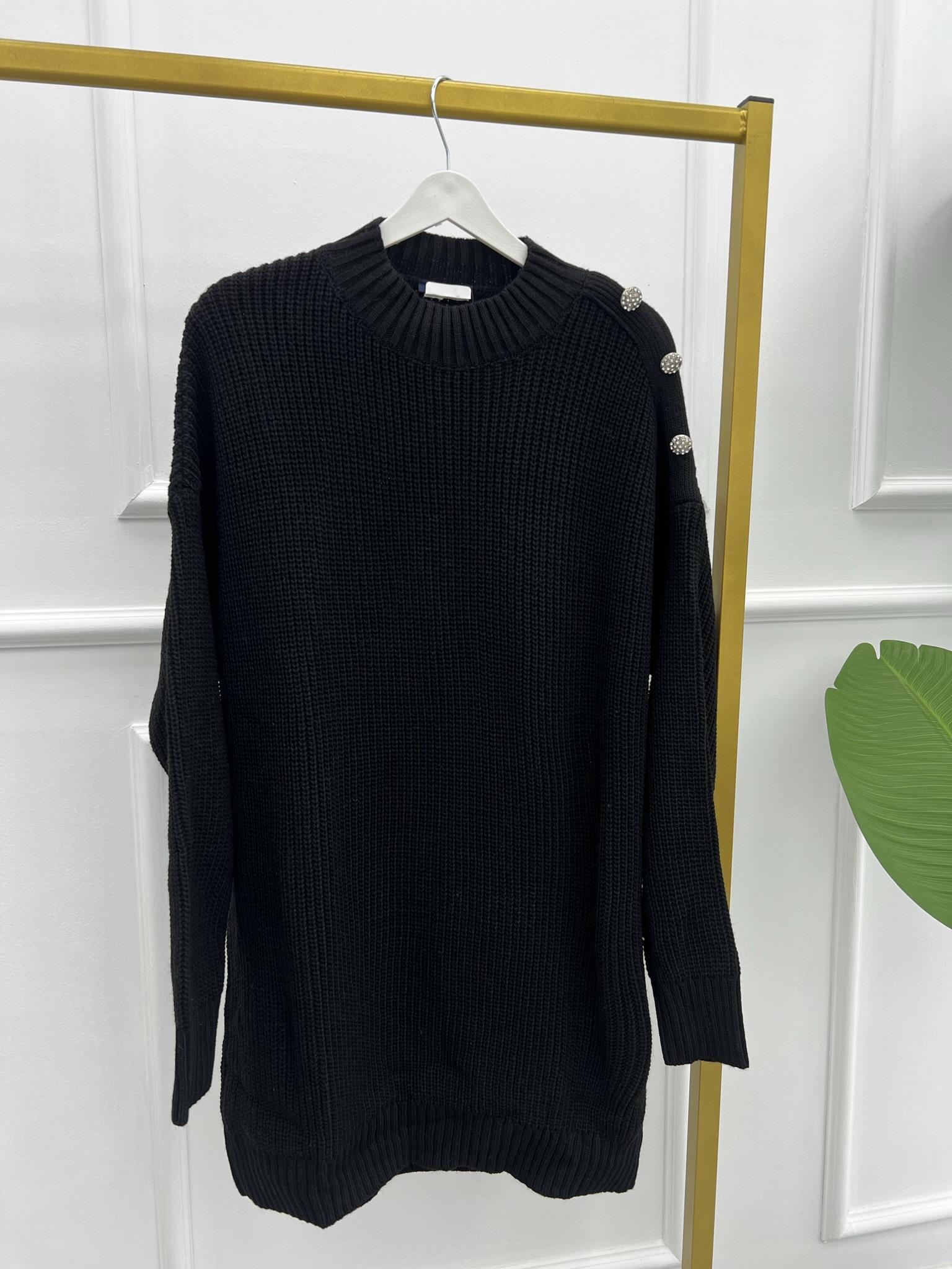 Knitwear Shoulder Buttoned Sweater Black