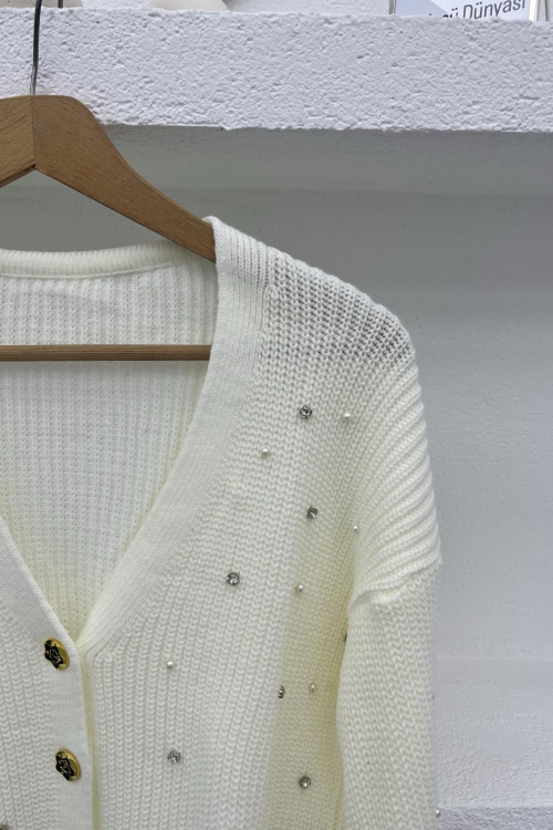 Knitwear Stone Buttoned Cardigan White