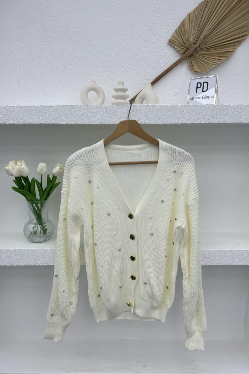 Knitwear Stone Buttoned Cardigan White