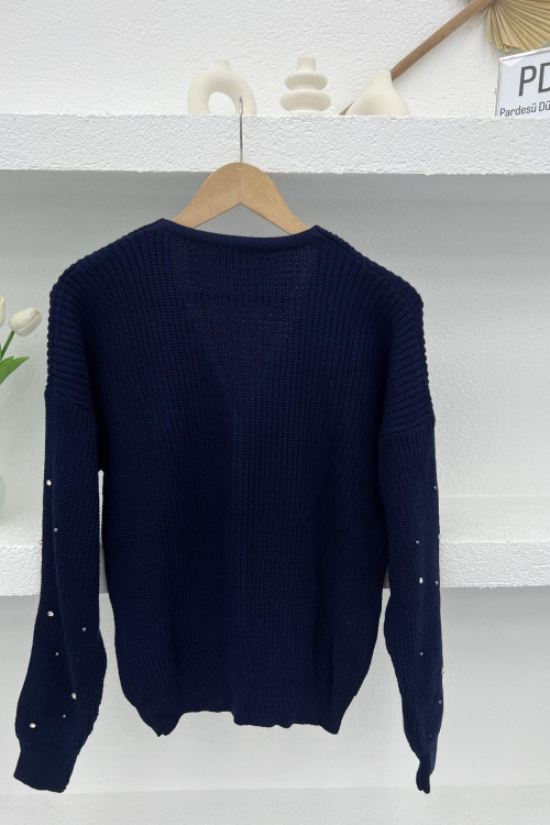 Knitwear Stoned Buttoned Cardigan Navy Blue