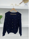 Knitwear Stoned Buttoned Cardigan Navy Blue