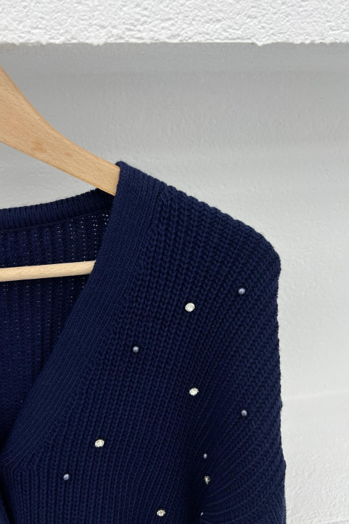 Knitwear Stoned Buttoned Cardigan Navy Blue