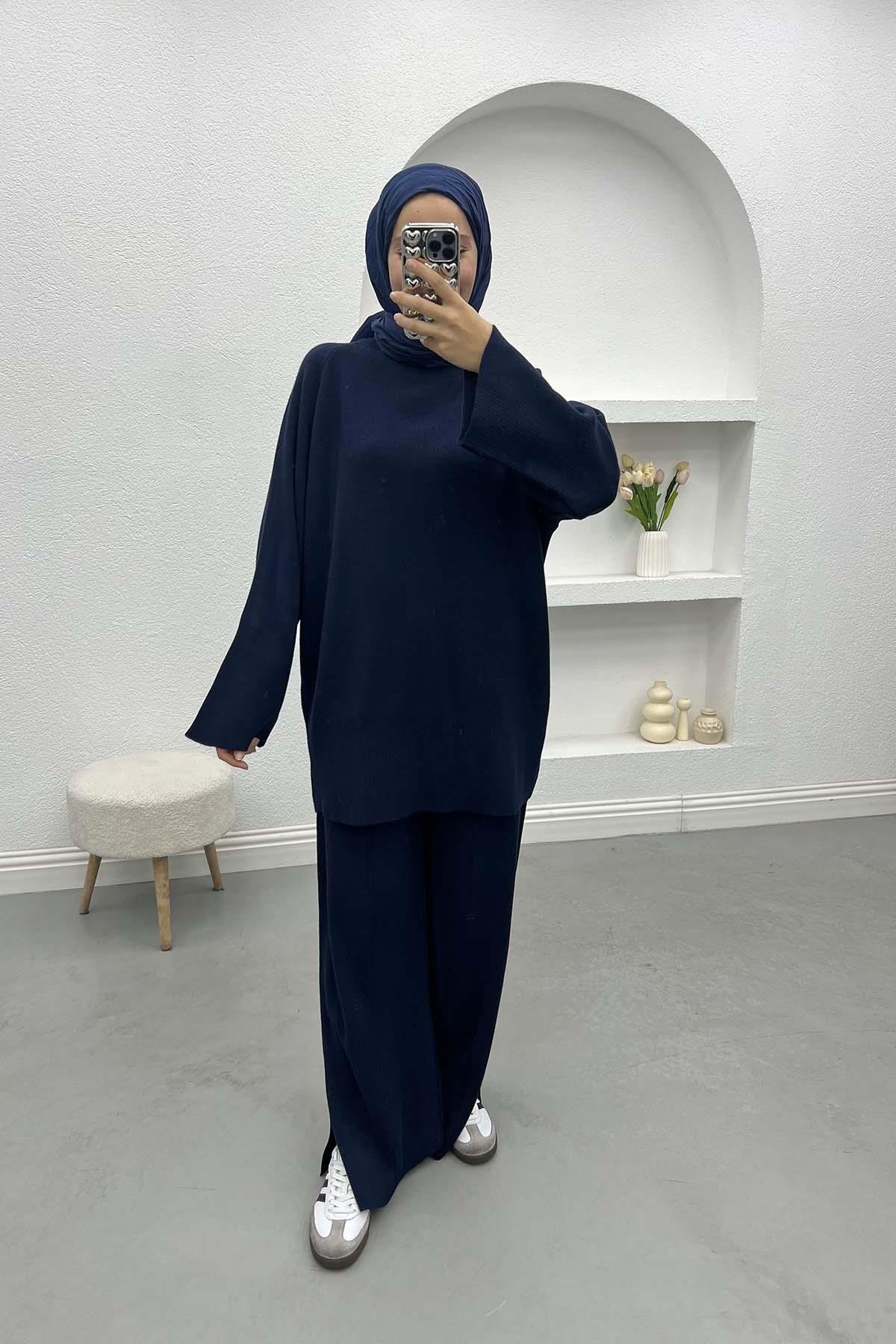 Knitwear Tunic Suit Navy Blue