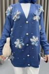 Tulle Flower and Stone Detailed Cardigan Indigo