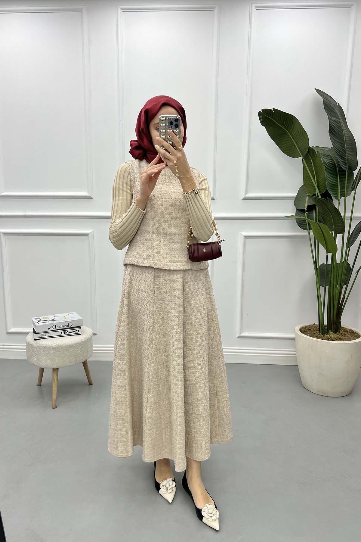 Tweed Skirt Set Stone