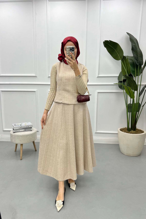 Tweed Skirt Set Stone