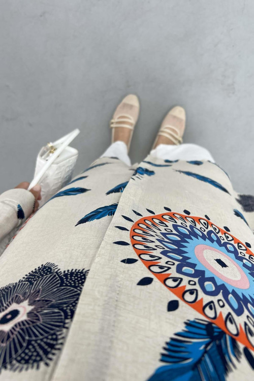 Feather Patterned Tunic Navy Blue