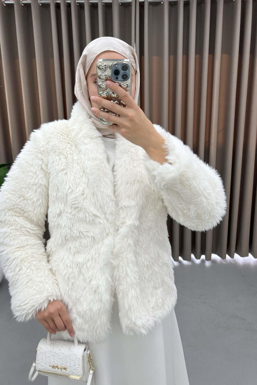 Furry Plush Coat White