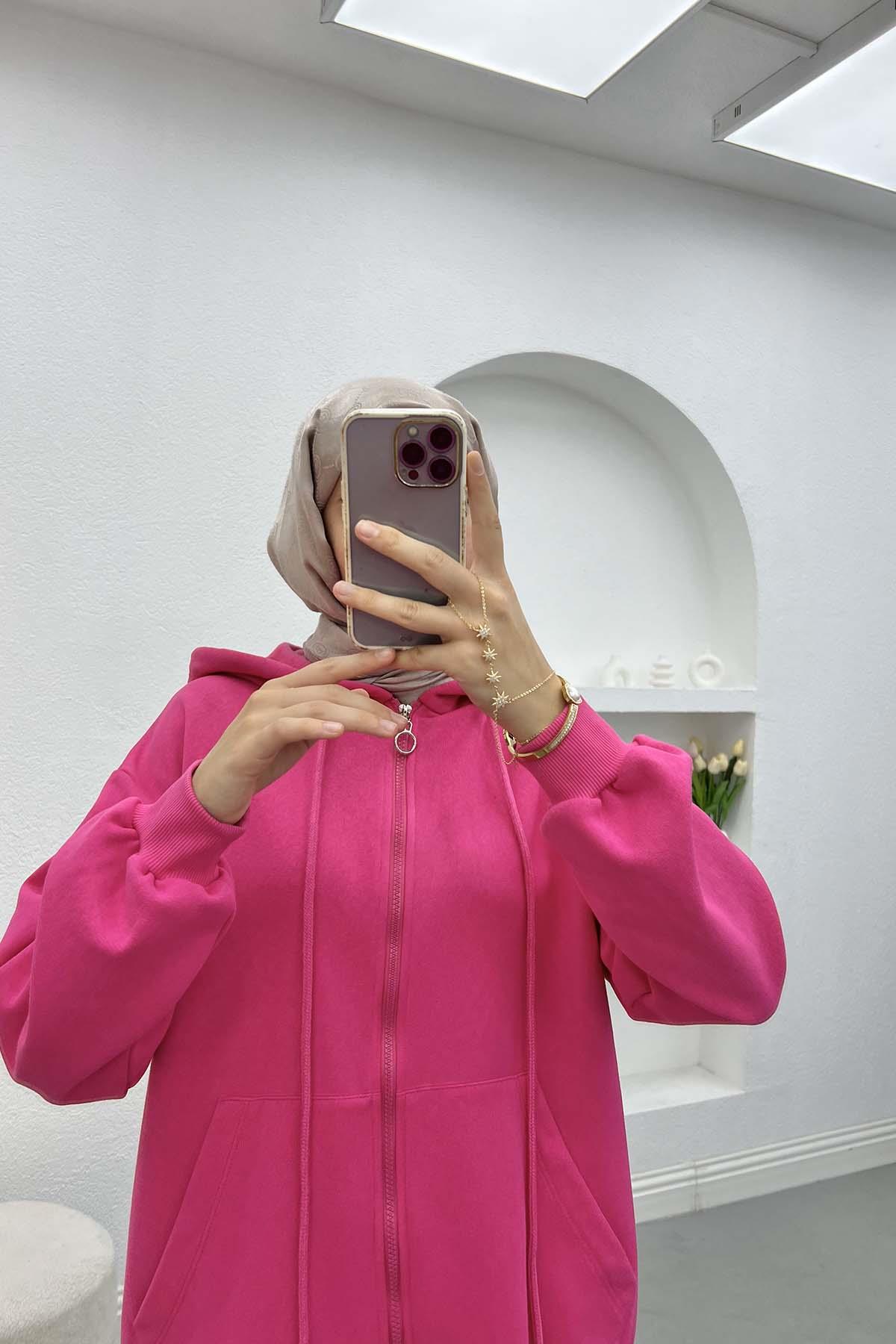 Three Thread Hooded Sweatshirt Fuchsia