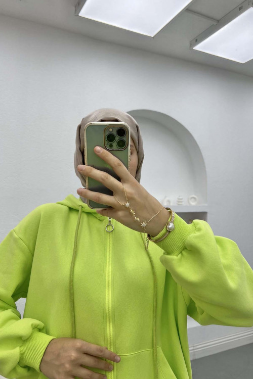 Three Thread Hooded Sweatshirt Neon Green