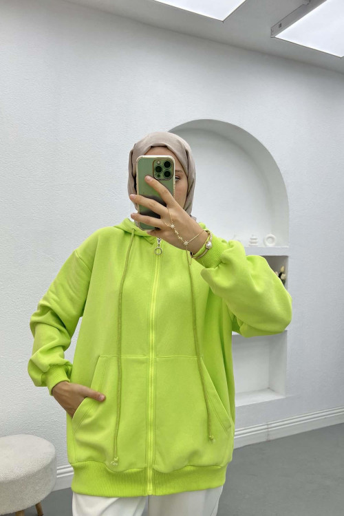 Three Thread Hooded Sweatshirt Neon Green