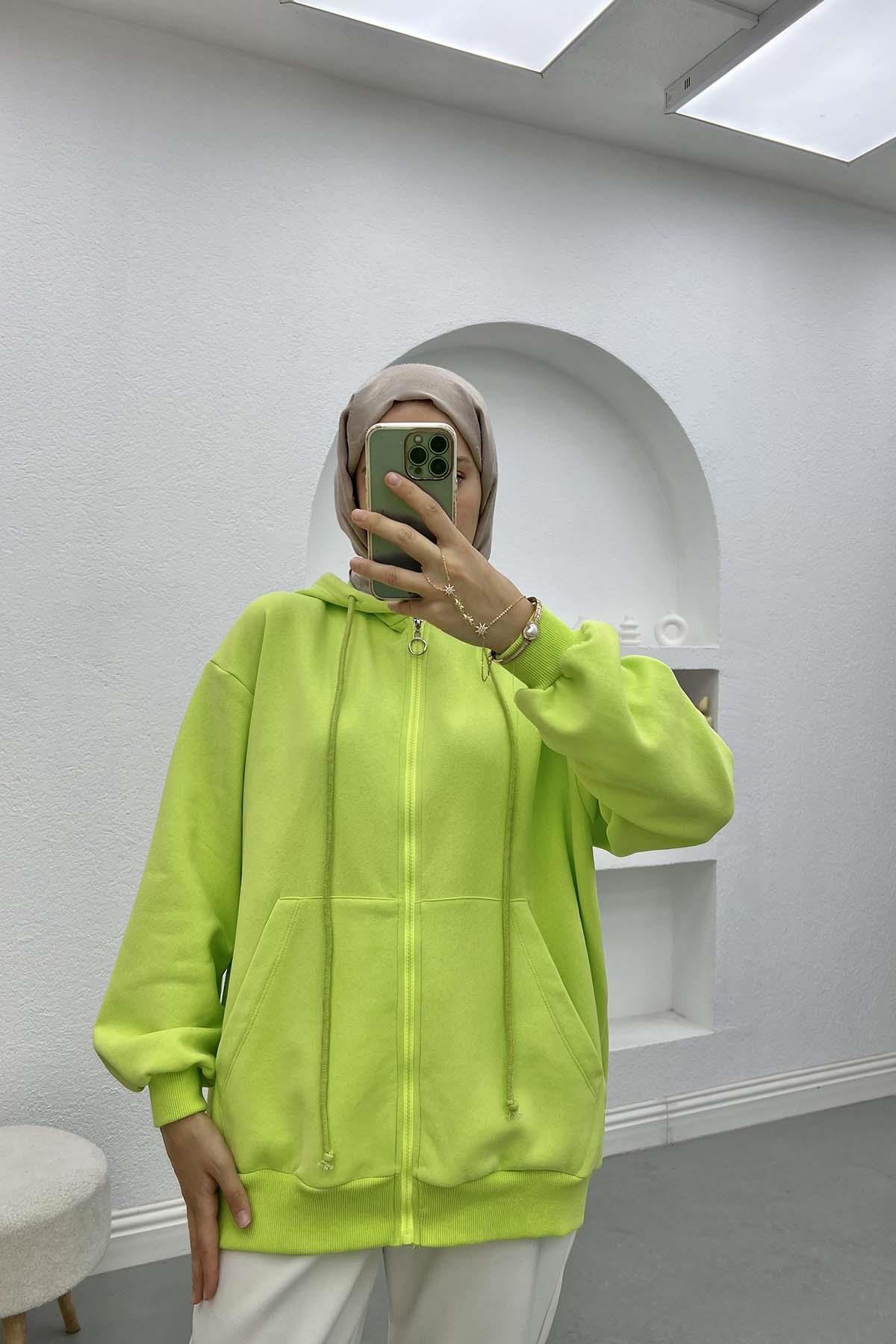 Three Thread Hooded Sweatshirt Neon Green