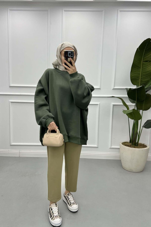 Three Thread Oversize Sweatshirt Khaki