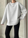 Three Thread Printed Oversize Sweatshirt Light Gray