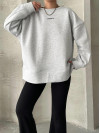 Three Thread Printed Oversize Sweatshirt Light Gray