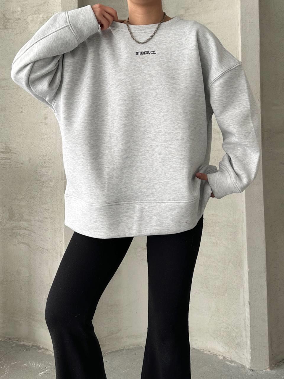 Three Thread Printed Oversize Sweatshirt Light Gray