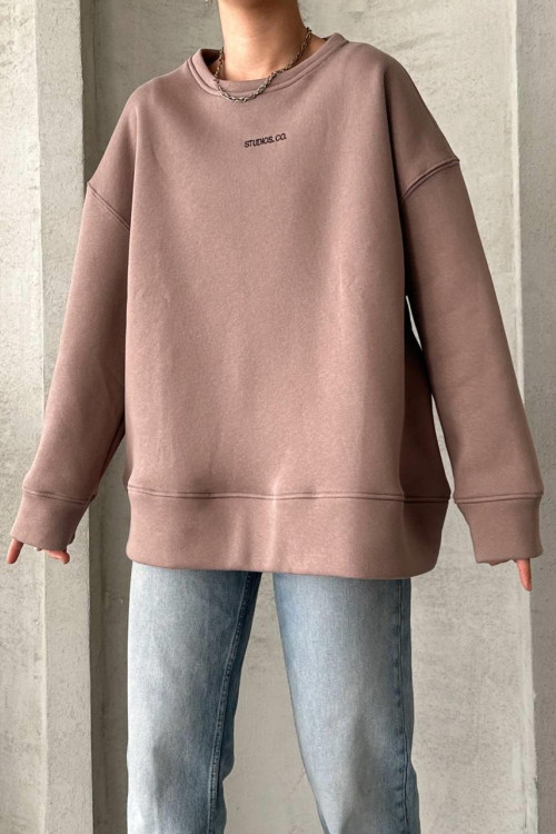 Three Thread Printed Oversize Sweatshirt Mink