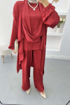 Three Piece Satin Suit Claret Red