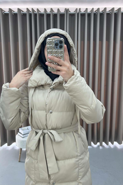 Long Puffer Jacket Beige