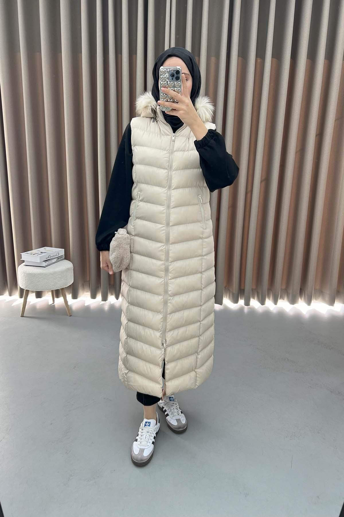 Long Puffer Vest Beige