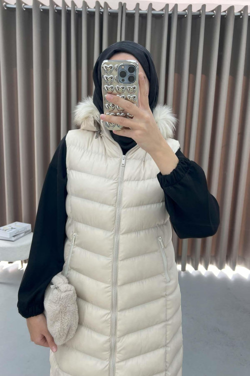 Long Puffer Vest Beige