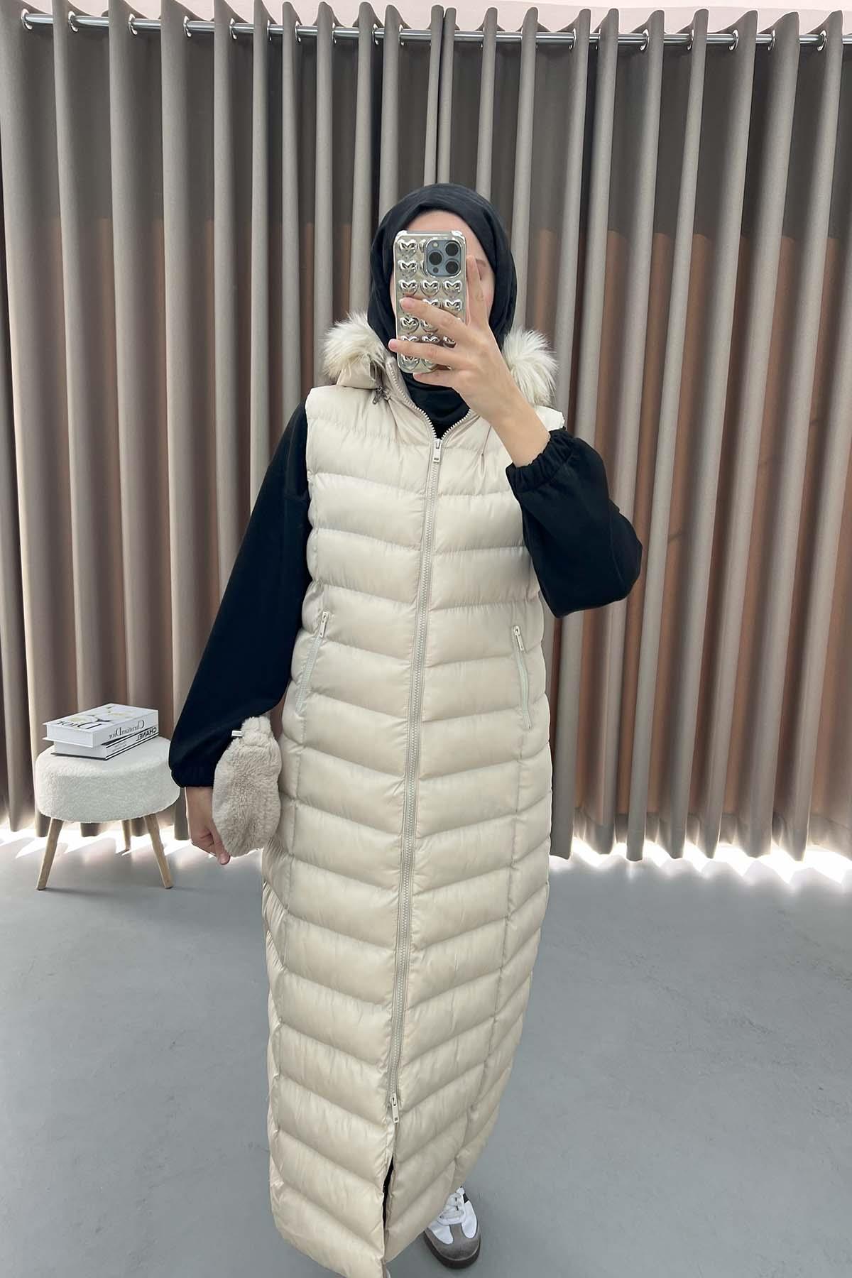 Long Puffer Vest Beige