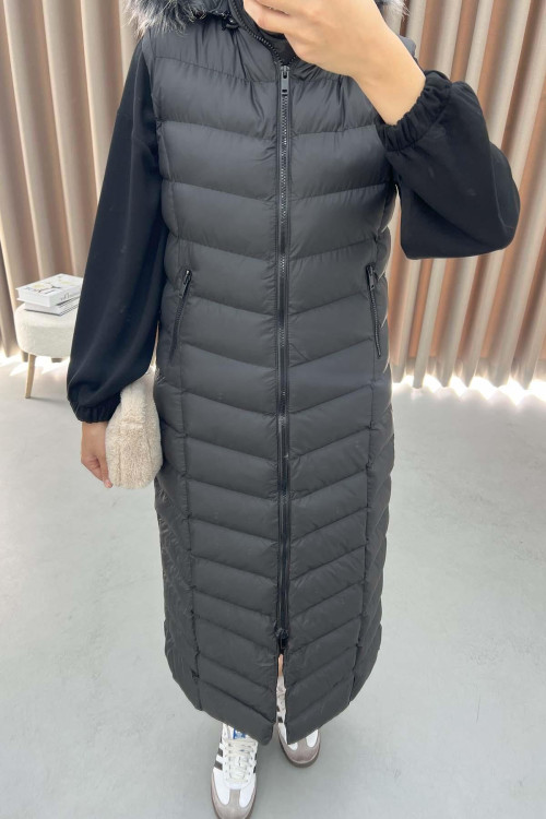 Long Puffer Vest Black