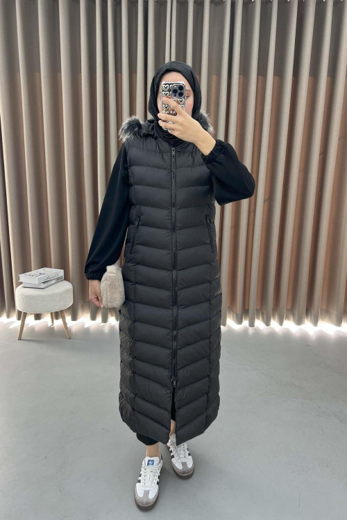 Long Puffer Vest Black