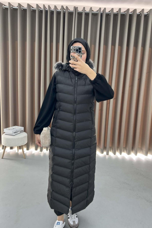 Long Puffer Vest Black