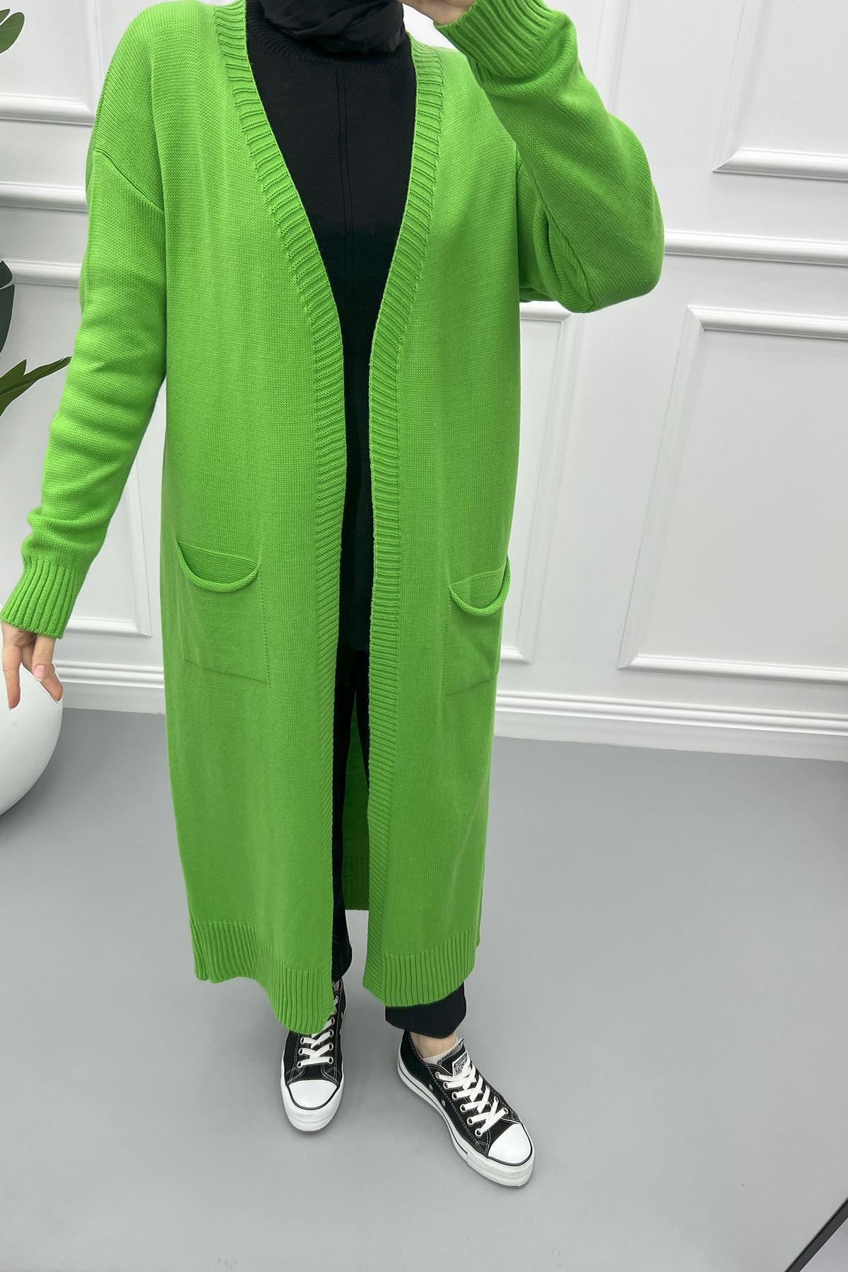 Long Knitted Cardigan Green