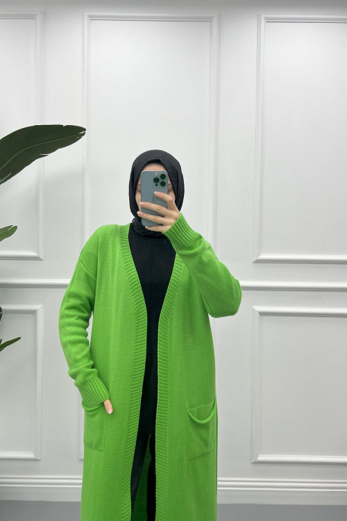 Long Knitted Cardigan Green