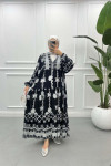 V Neck Patterned Dress Black