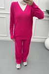 V Neck Trouser Suit Fuchsia