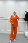 V Neck Trouser Suit Orange