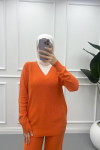 V Neck Trouser Suit Orange