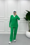 V Neck Trouser Suit Green