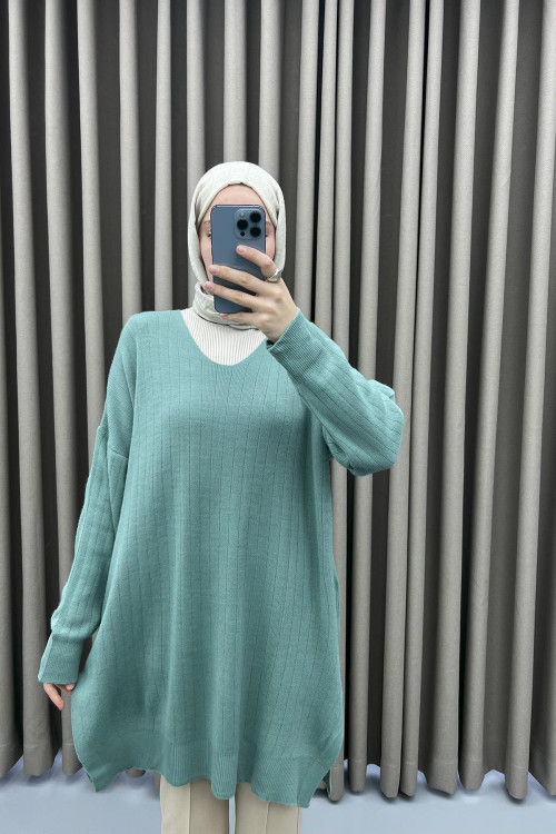 V Neck Tunic Aqua Green