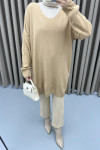 V Neck Tunic Milky Coffee