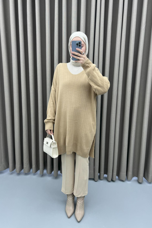 V Neck Tunic Milky Coffee