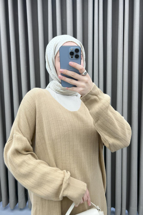 V Neck Tunic Milky Coffee