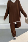 V-Neck Knitwear Suit Bitter Brown