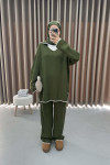 V-Neck Knitwear Suit Khaki