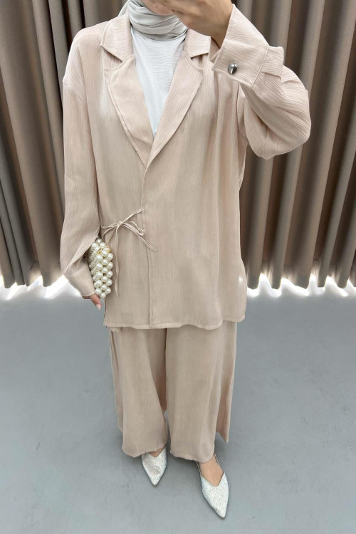 Viral Shiny Kimono Set Beige