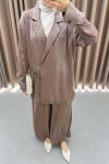 Viral Shiny Kimono Set Brown