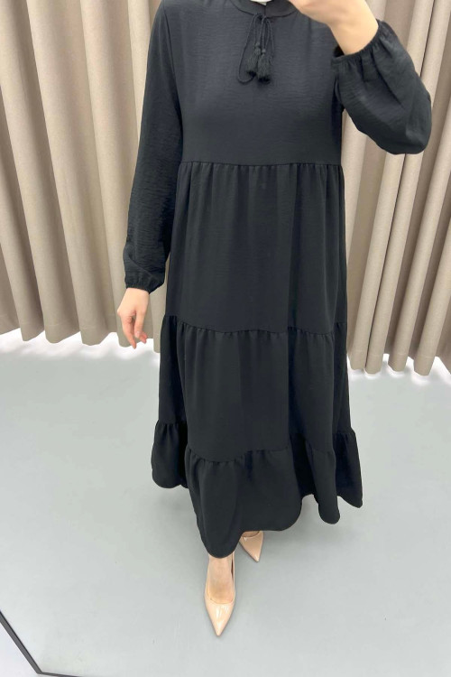 Tied Collar Dress Black