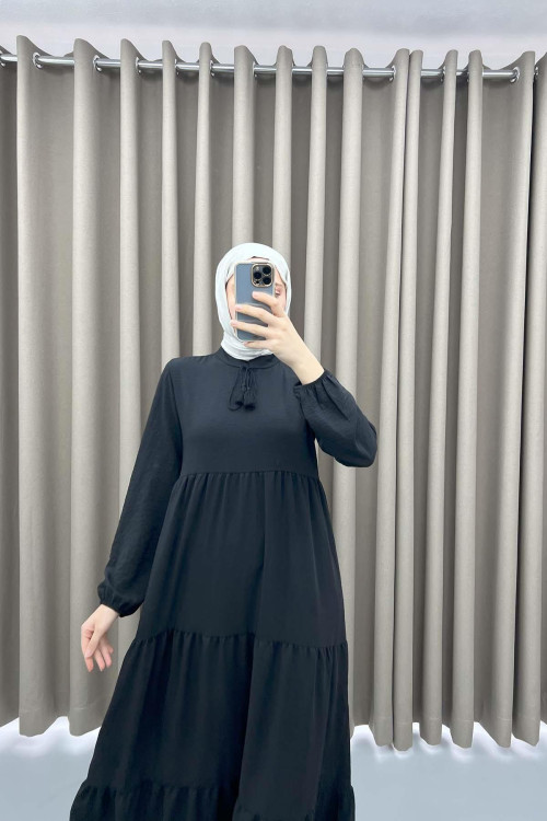 Tied Collar Dress Black